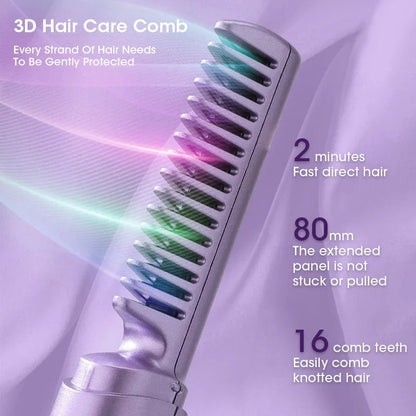 Portable Hair Straightening Hot Comb | Rechargeable & Cordless