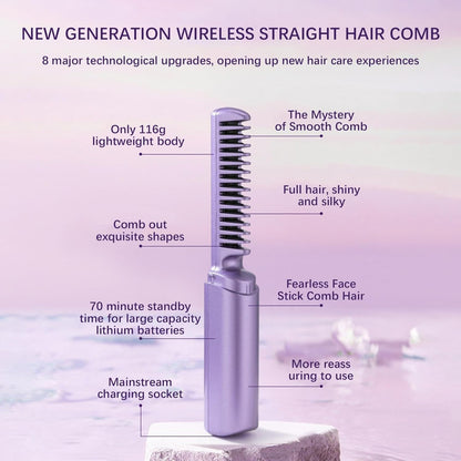 Portable Hair Straightening Hot Comb | Rechargeable & Cordless