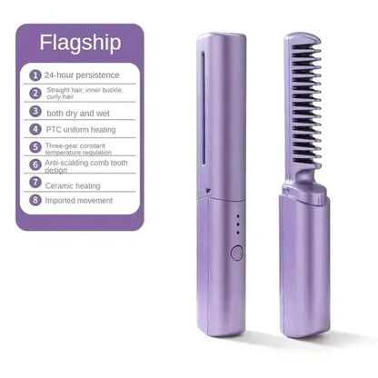 Portable Hair Straightening Hot Comb | Rechargeable & Cordless